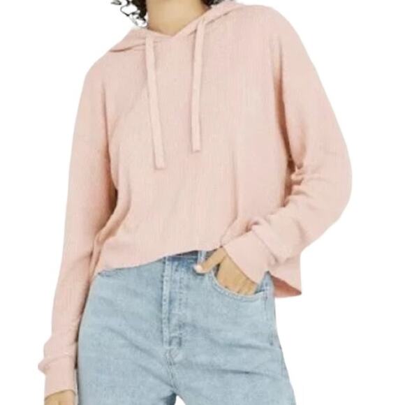 Wild Fable Pink Long Sleeve Waffle Knit Hooded Crop Top, Size Medium - Picture 1 of 10